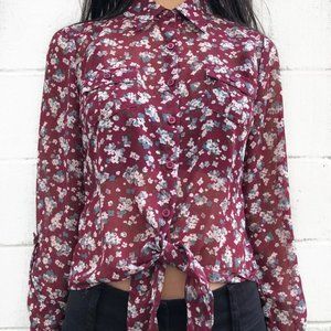 Floral Maroon Front Tie-up Blouse